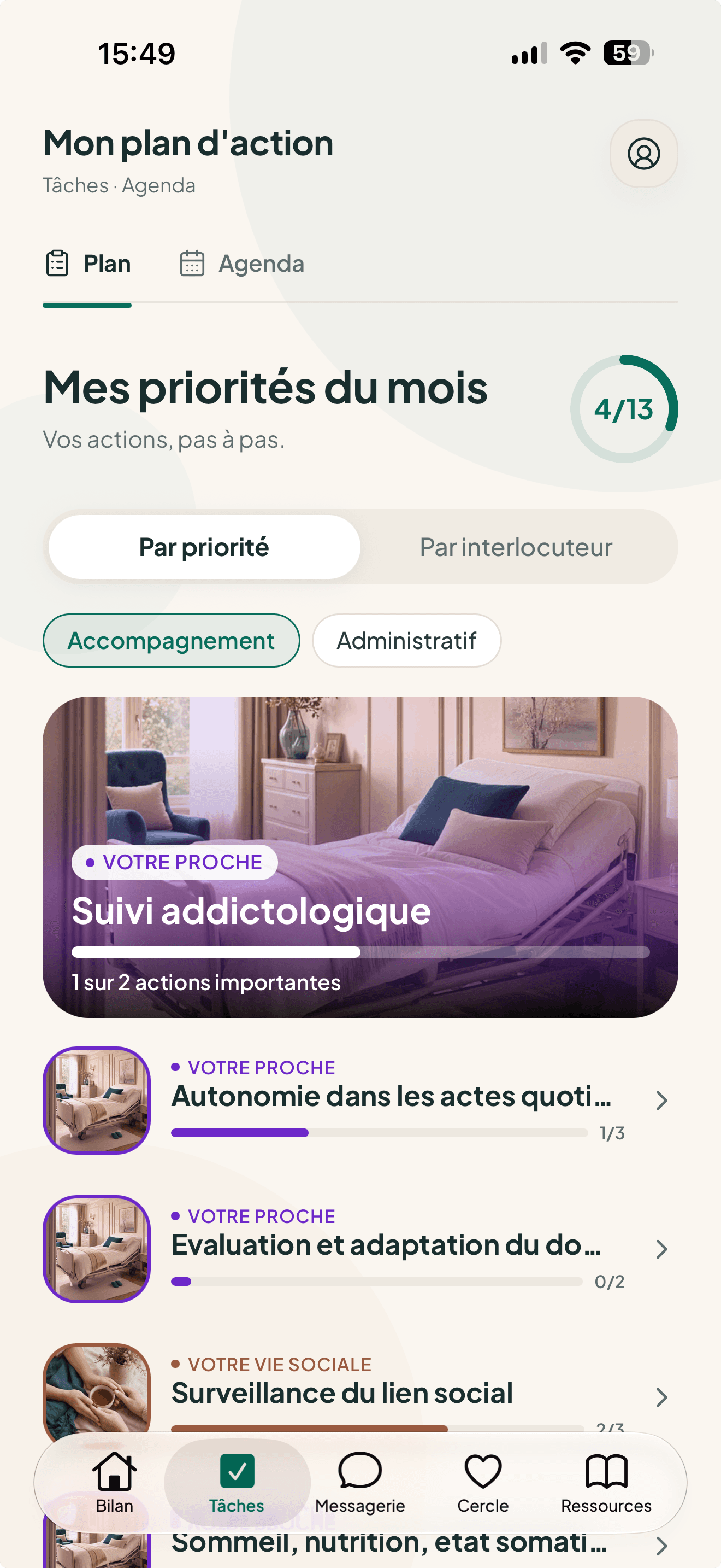 Monka mobile app showing a caregiver questionnaire and personalized action plan