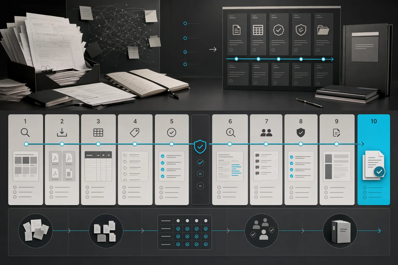 Un playbook opérationnel relie sources, preuves, validations et dossier final