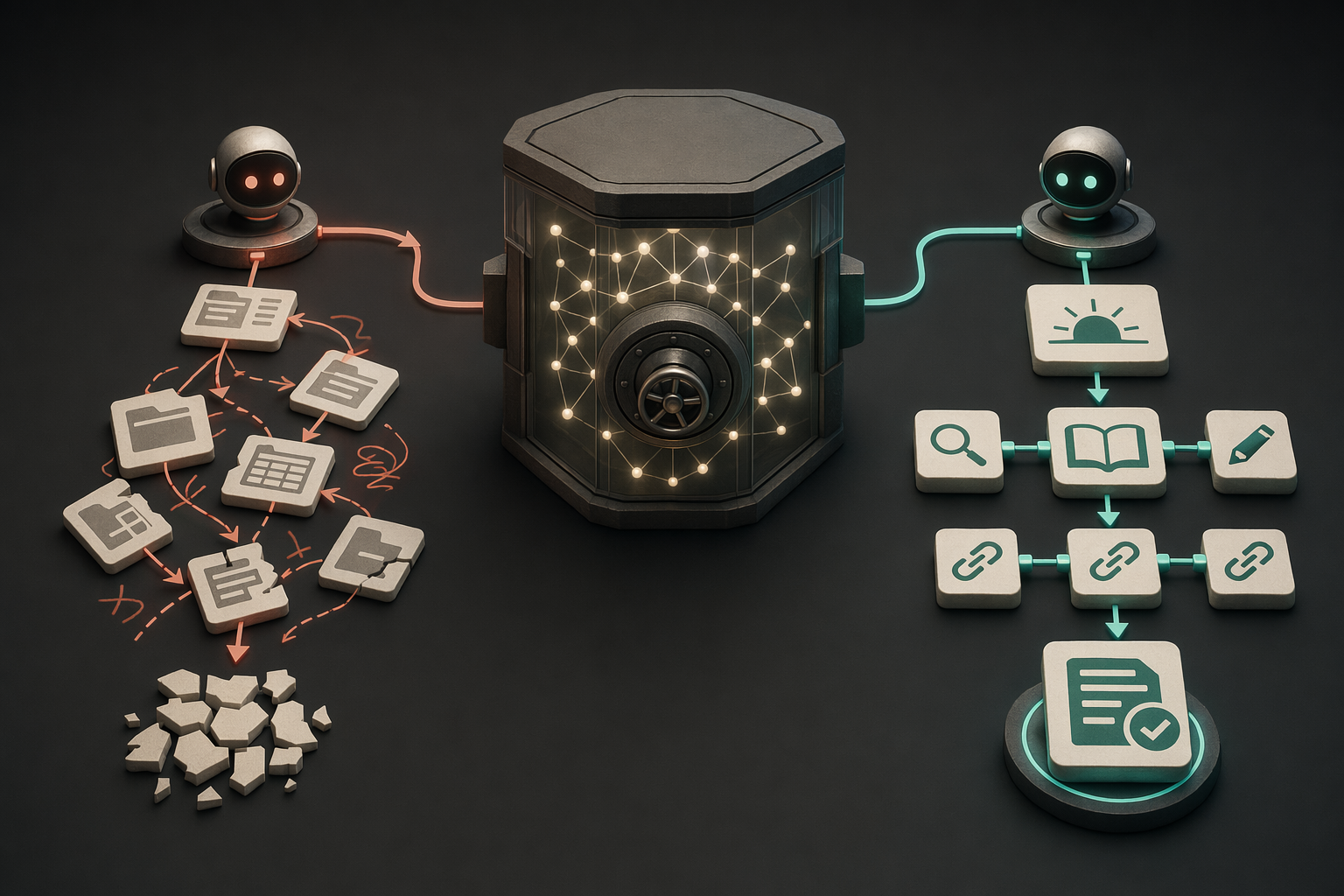 A comparison of two agent surfaces operating on the same Granite vault: one exposes raw actions, the other teaches a memory workflow