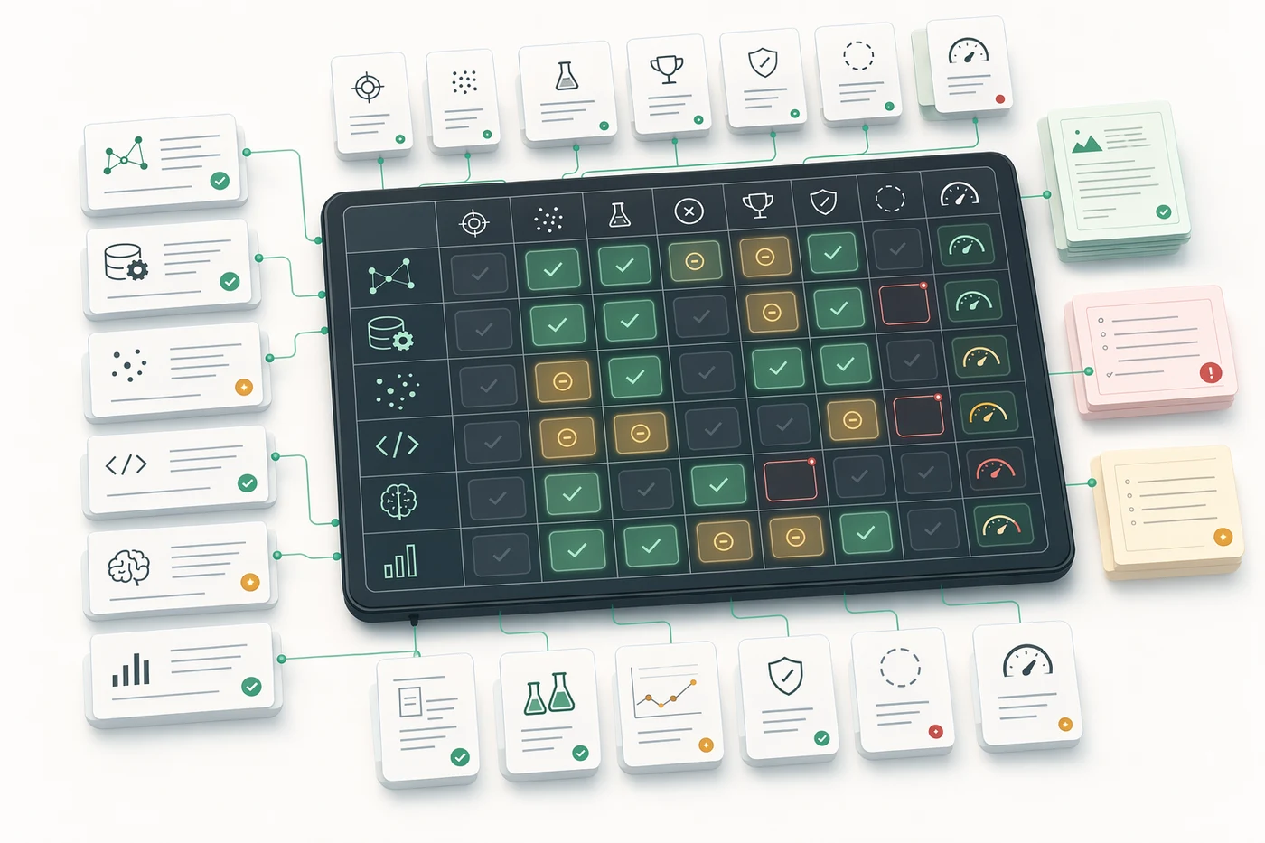 Une matrice de preuves trie les lots forts, les lots faibles et les points à valider