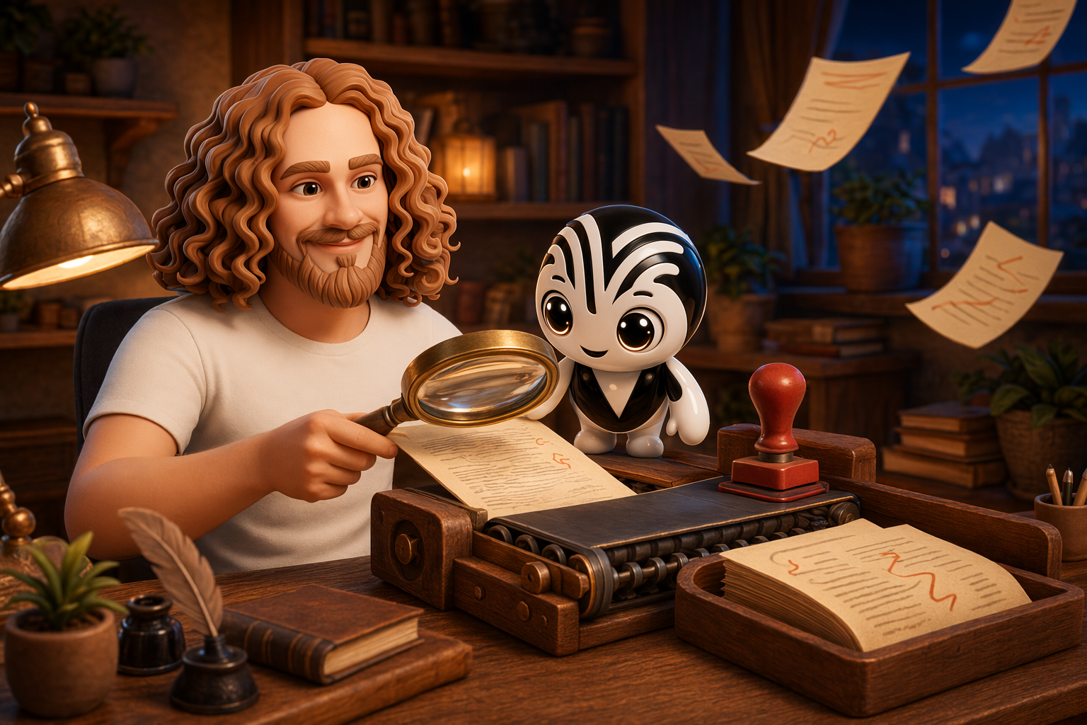 Mon avatar et la mascotte VB devant un texte qui passe par plusieurs relecteurs, dans la direction artistique maison