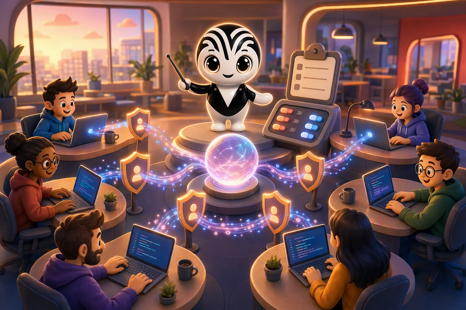 A team of developers guiding a coding agent with shared rules